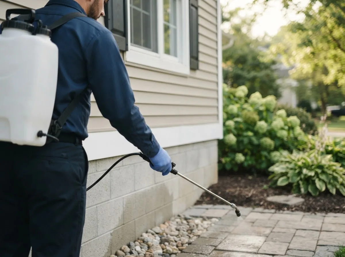 Pest control technician inspecting a home in Wildwood, MO